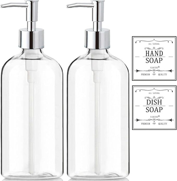 Clear Soap Dispenser with Rust-Proof Pump – 16oz (2 Pack)