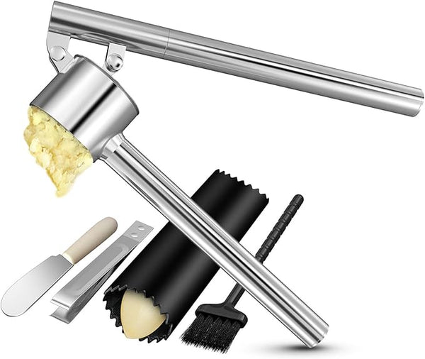 5-in-1 Stainless Steel Garlic Press & Mincer – Heavy Duty, Large