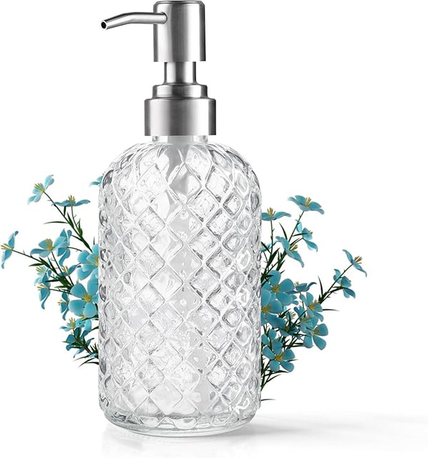14oz Refillable Glass Soap Dispenser with Stainless Steel Pump